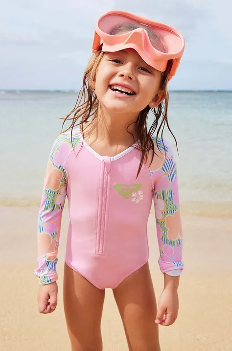 Суцільний дитячий купальник Roxy TINY FLOWERNE колір рожевий