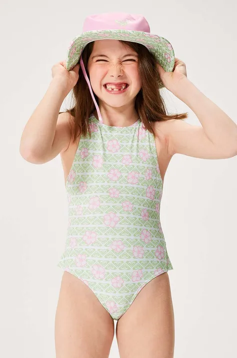 Jednodílné dětské plavky Roxy HIBILINENE zelená barva
