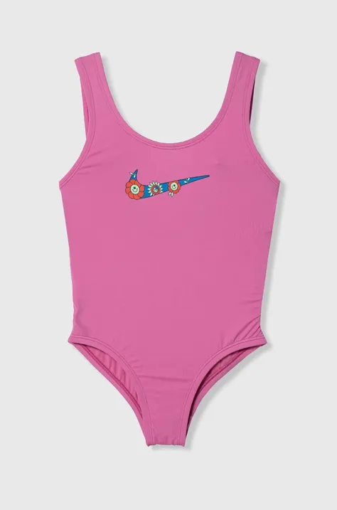 Jednodílné dětské plavky Nike Kids MULTI LOGO růžová barva