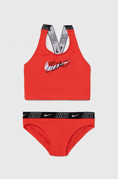 Dvoudílné dětské plavky Nike Kids LOGO TAPE červená barva