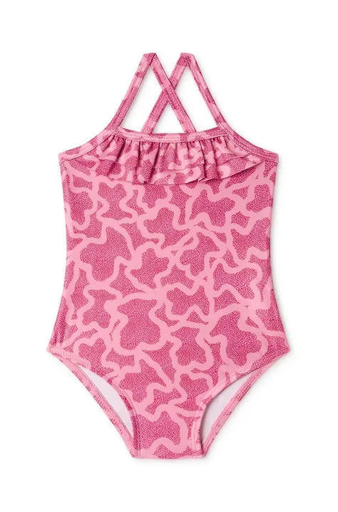 Суцільний дитячий купальник Tous колір рожевий