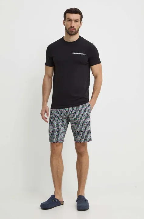 Pyžamo Emporio Armani Underwear pánska, čierna farba, vzorovaná, 111573 4R508