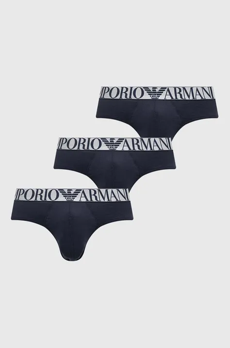 Slipy Emporio Armani Underwear 3-pak pánske, tmavomodrá farba