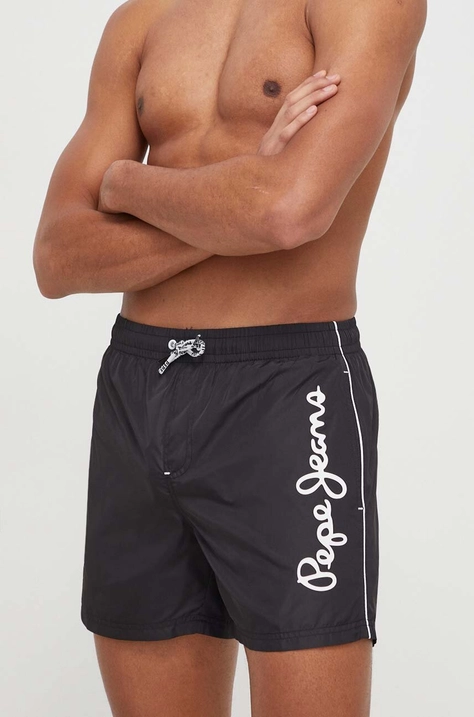 Σορτς κολύμβησης Pepe Jeans LOGO SWIMSHORT χρώμα: μαύρο PMB10393