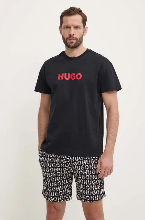 Bavlněné pyžamo HUGO černá barva, 50514972