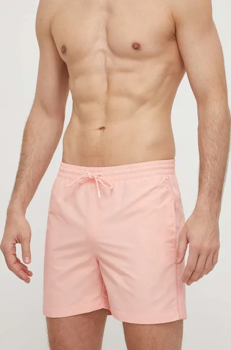 Plavkové šortky Calvin Klein růžová barva, KM0KM00955