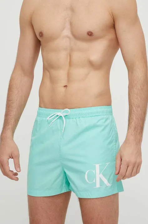 Kratke hlače za kupanje Calvin Klein boja: zelena, KM0KM00967