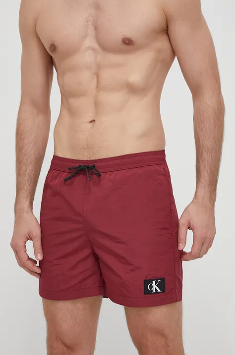 Calvin Klein pantaloni scurți de baie culoarea bordo KM0KM00980