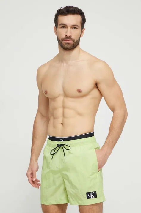 Plavkové šortky Calvin Klein zelená barva