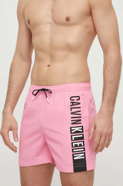Plavkové šortky Calvin Klein růžová barva, KM0KM00991