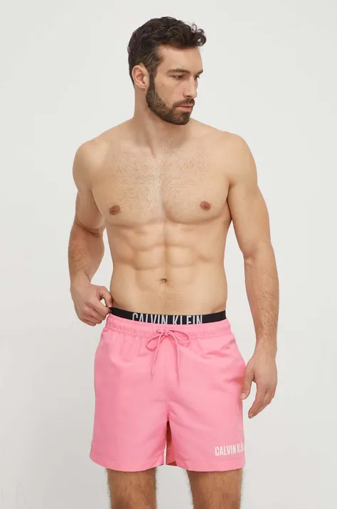 Plavkové šortky Calvin Klein růžová barva, KM0KM00992