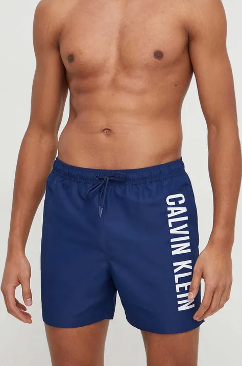 Plavkové šortky Calvin Klein tmavomodrá barva, KM0KM01004