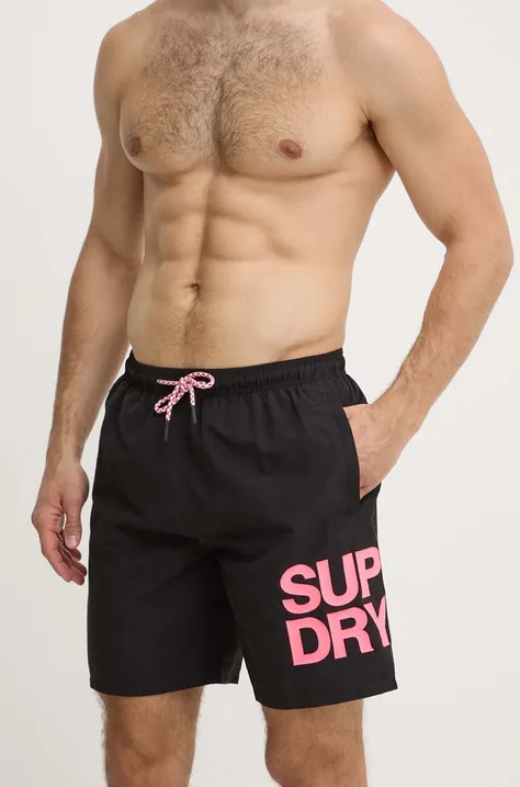 Kratke hlače za kupanje Superdry boja: crna