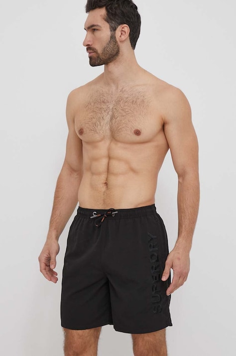 Superdry pantaloni scurti de baie culoarea negru