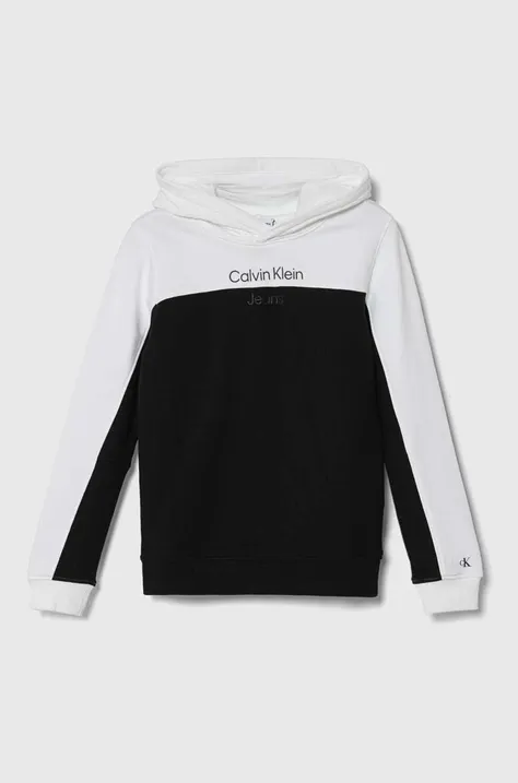 Calvin Klein Jeans hanorac de bumbac pentru copii culoarea negru, cu glugă, modelator