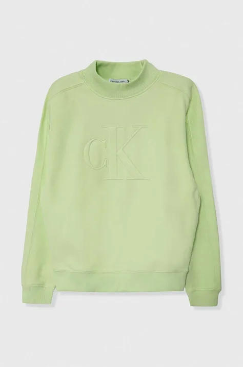 Detská mikina Calvin Klein Jeans zelená farba, s nášivkou