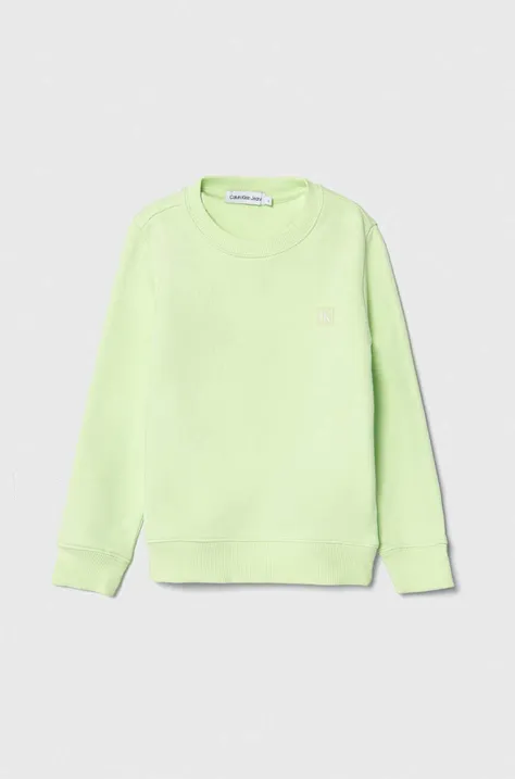 Dětská mikina Calvin Klein Jeans zelená barva, hladká
