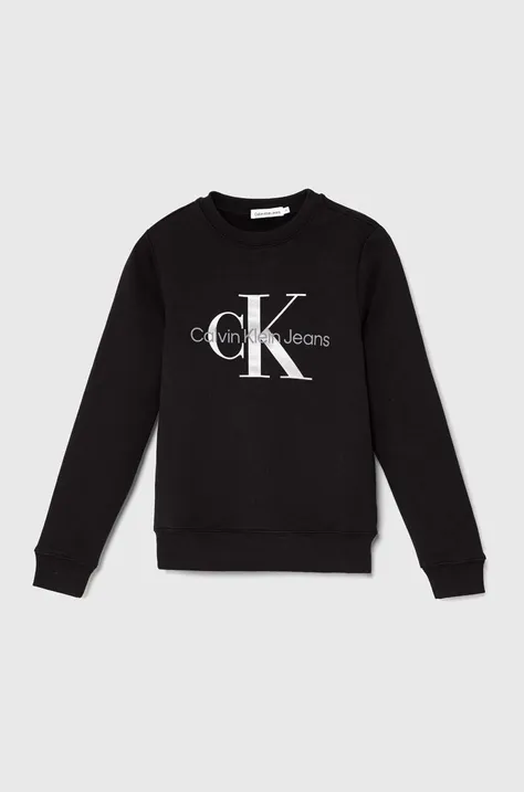 Calvin Klein Jeans hanorac de bumbac pentru copii culoarea negru, cu imprimeu