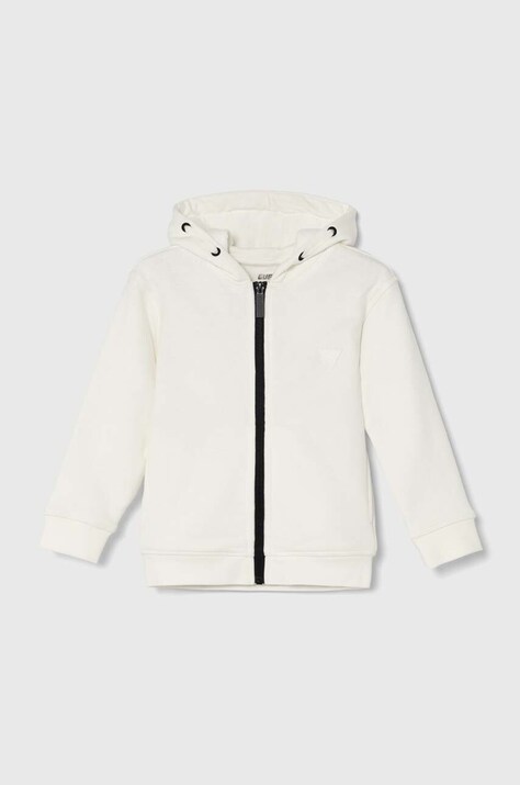 Guess bluza copii culoarea alb, cu glugă, neted