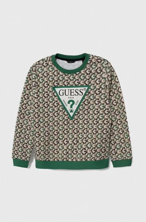 Otroški bombažen pulover Guess zelena barva