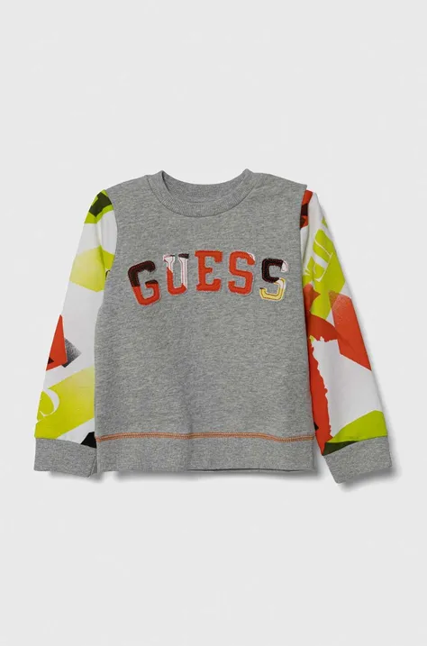 Otroški bombažen pulover Guess siva barva