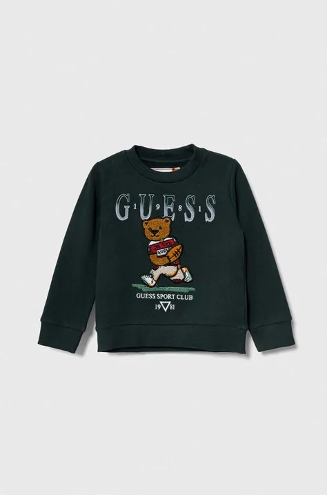 Otroški bombažen pulover Guess zelena barva