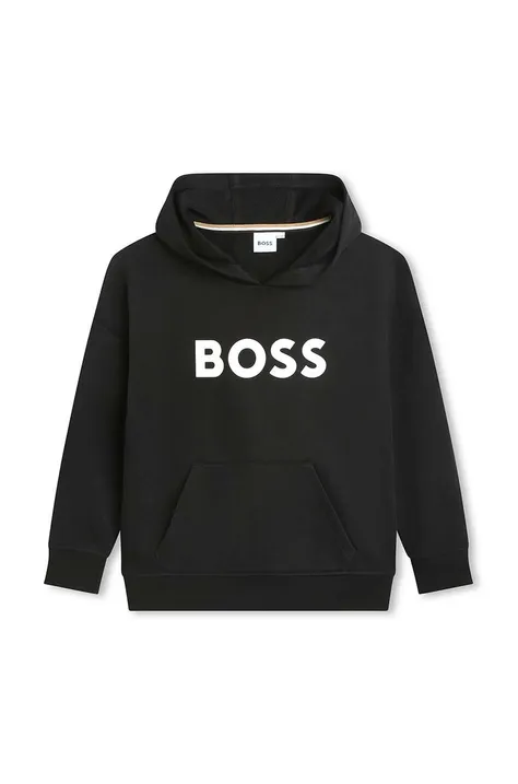 Παιδική μπλούζα BOSS χρώμα: μαύρο, με κουκούλα