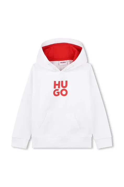 Παιδική μπλούζα HUGO χρώμα: άσπρο, με κουκούλα