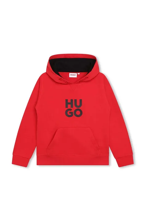 Παιδική μπλούζα HUGO χρώμα: κόκκινο, με κουκούλα