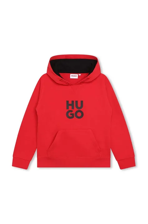 Παιδική μπλούζα HUGO χρώμα: κόκκινο, με κουκούλα