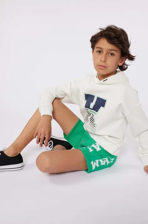 Karl Lagerfeld bluza dziecięca kolor beżowy z kapturem z nadrukiem