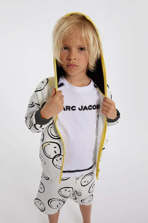 Detská bavlnená mikina Marc Jacobs béžová farba, s kapucňou, vzorovaná