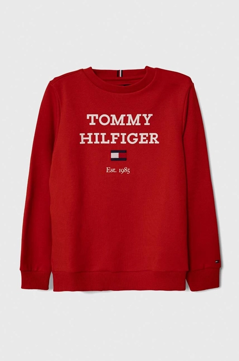 Dětská mikina Tommy Hilfiger červená barva, s potiskem