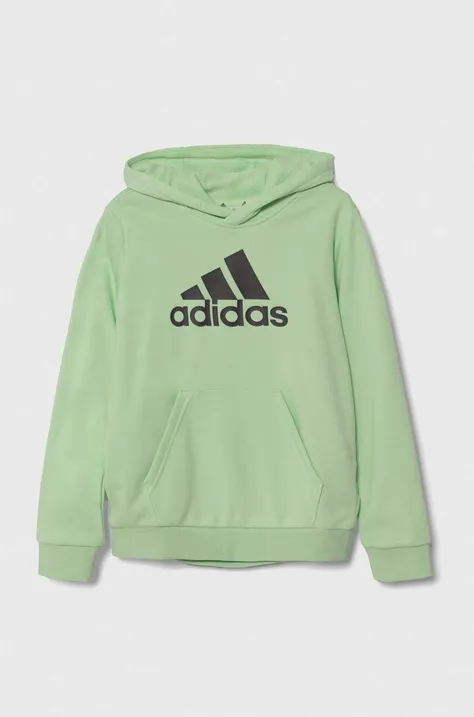 adidas bluza dziecięca kolor zielony z kapturem z nadrukiem
