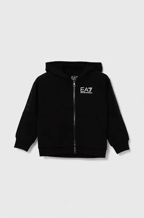 Otroški bombažen pulover EA7 Emporio Armani črna barva, s kapuco