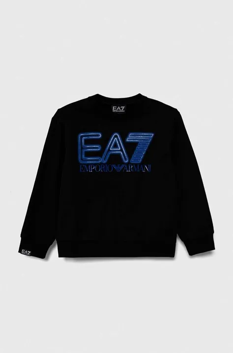 EA7 Emporio Armani hanorac de bumbac pentru copii culoarea negru, cu imprimeu