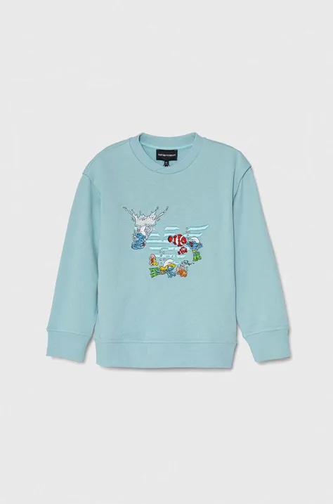 Emporio Armani felpa in cotone bambino/a x The Smurfs colore blu con applicazione