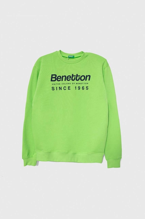 Detská bavlnená mikina United Colors of Benetton zelená farba, vzorovaná