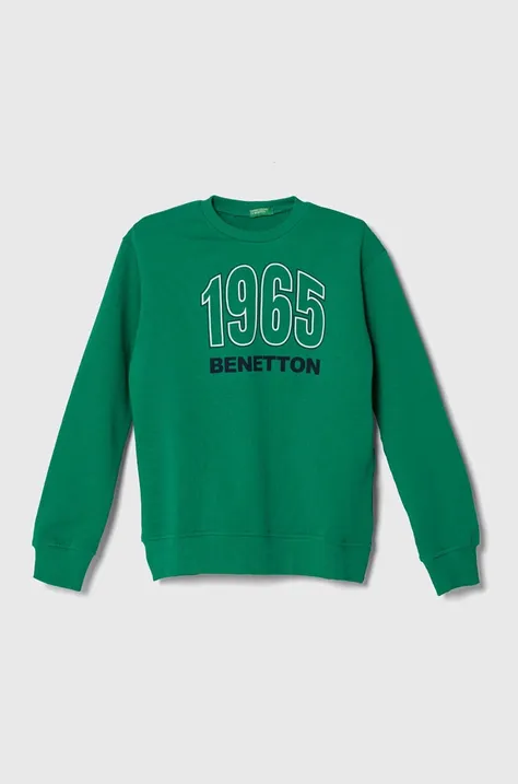 Otroški bombažen pulover United Colors of Benetton zelena barva
