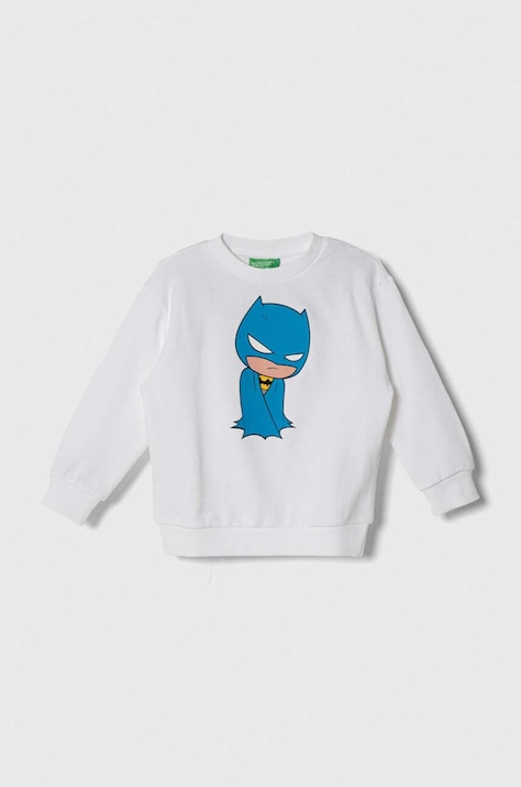 United Colors of Benetton hanorac de bumbac pentru copii x DC culoarea alb, cu imprimeu