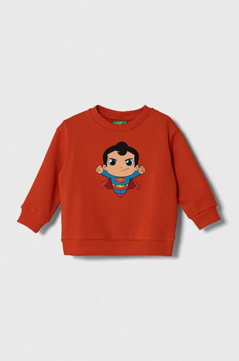 Otroški bombažen pulover United Colors of Benetton x DC rdeča barva