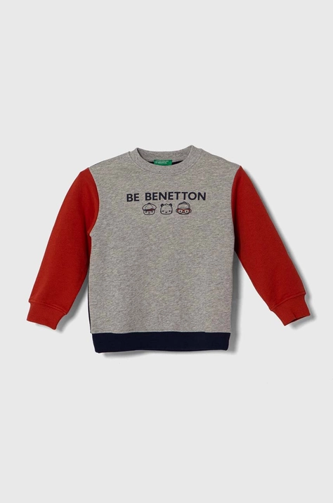 Детская хлопковая кофта United Colors of Benetton цвет серый с принтом