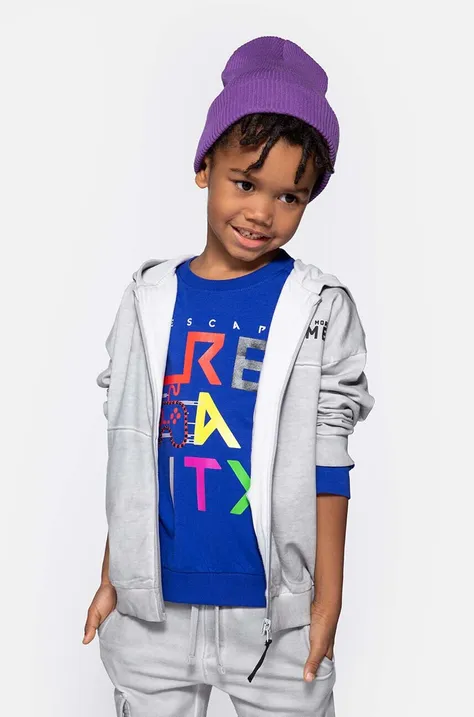 Παιδική βαμβακερή μπλούζα Coccodrillo χρώμα: γκρι, με κουκούλα