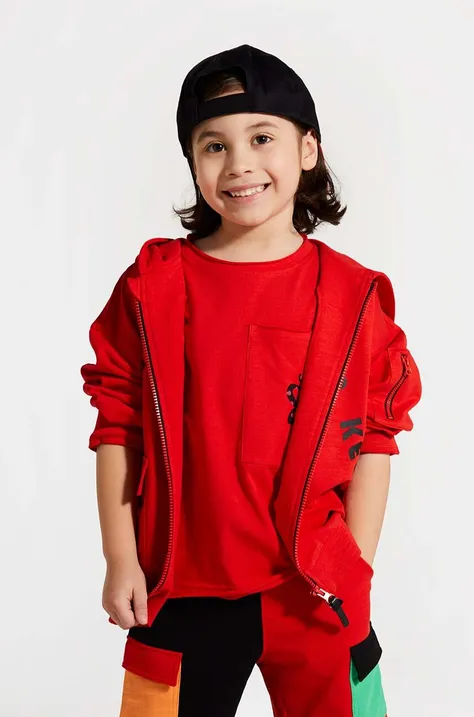 Otroški bombažen pulover Coccodrillo rdeča barva, s kapuco