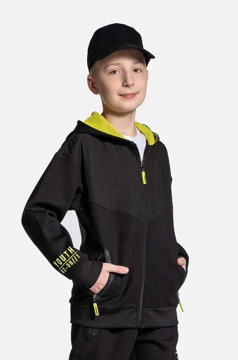 Дитяча бавовняна кофта Lemon Explore колір чорний з капюшоном з принтом