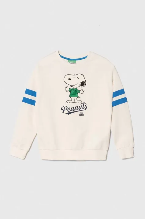 Otroški bombažen pulover United Colors of Benetton x Snoopy bež barva