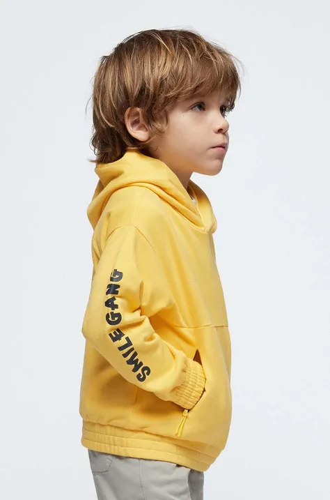 Mayoral bluza dziecięca kolor żółty z kapturem z nadrukiem