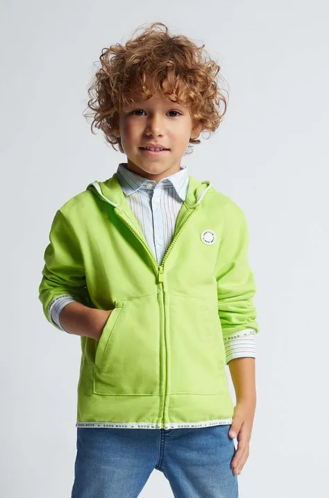 Дитяча кофта Mayoral колір зелений з капюшоном однотонна