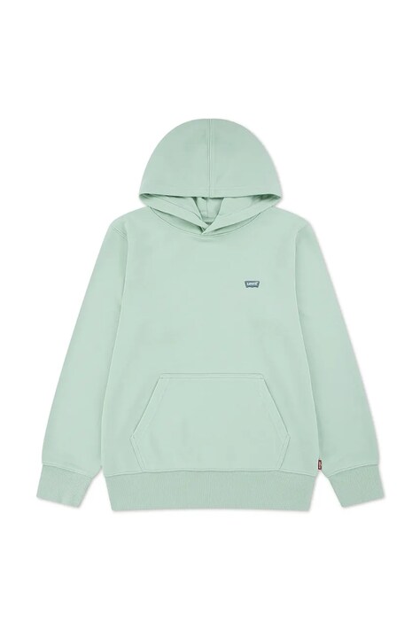 Levi's bluza dziecięca LVB MINI BATWING PULL OVER HOO kolor zielony z kapturem gładka 9EK422