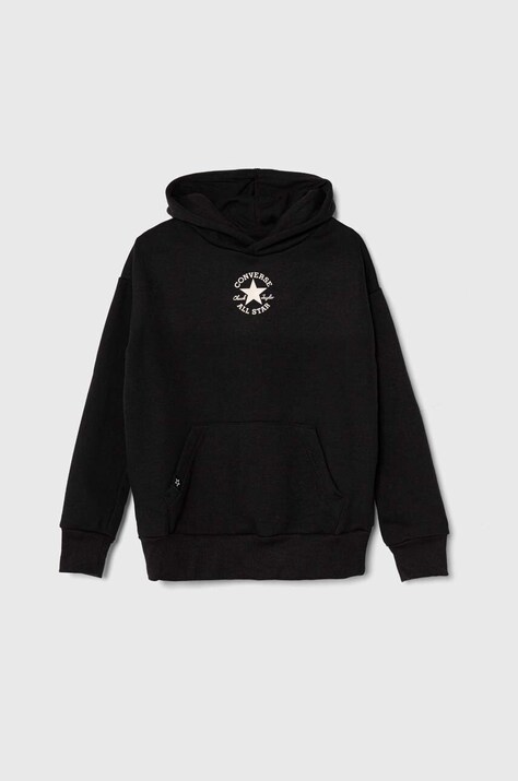 Converse bluza copii culoarea negru, cu glugă, cu imprimeu